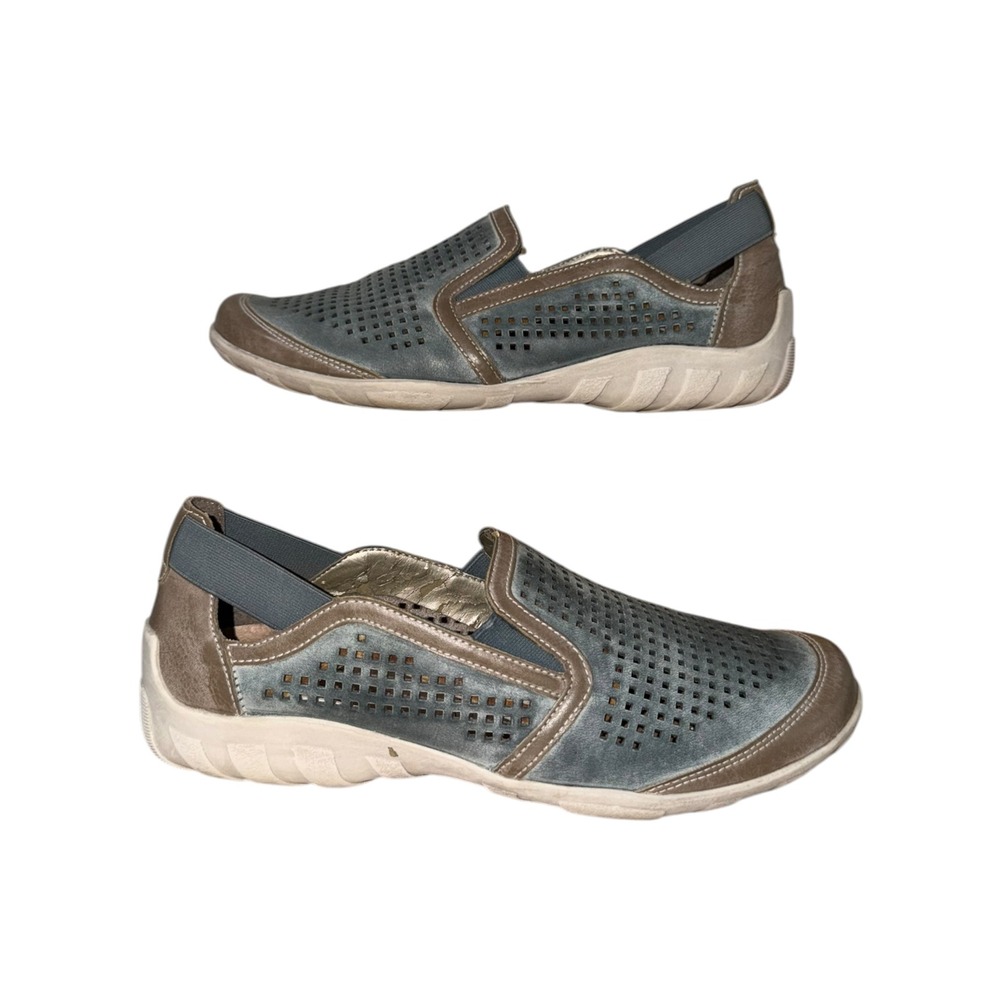 Remonte Womens Blue Taupe Leather Perforated Slip On Loafers EU 40 US 9 R5534